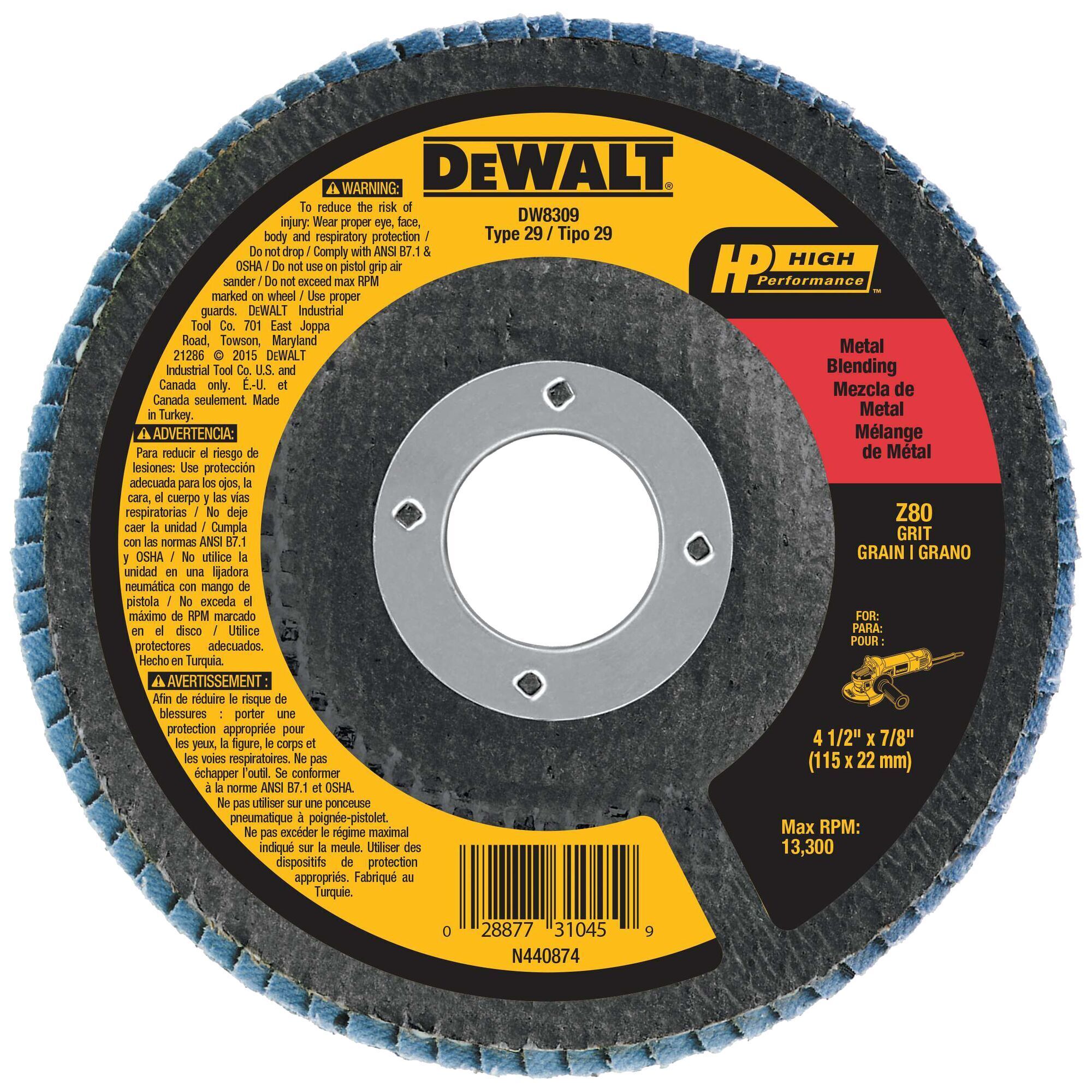 DEWALT Flap Disc, Zirconia, 4-1/2-Inch X 7/8-Inch, 80-Grit DW8309